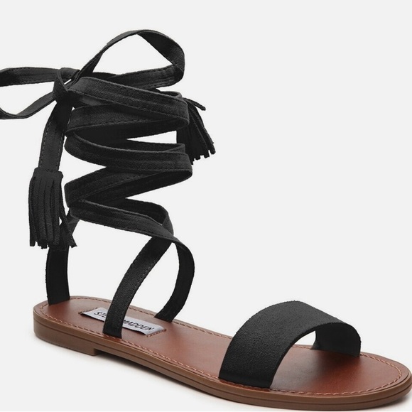 Steve Madden Kaara Flat Tie Up Black and Brown Sandals Women's Size 8.5M - Picture 1 of 8